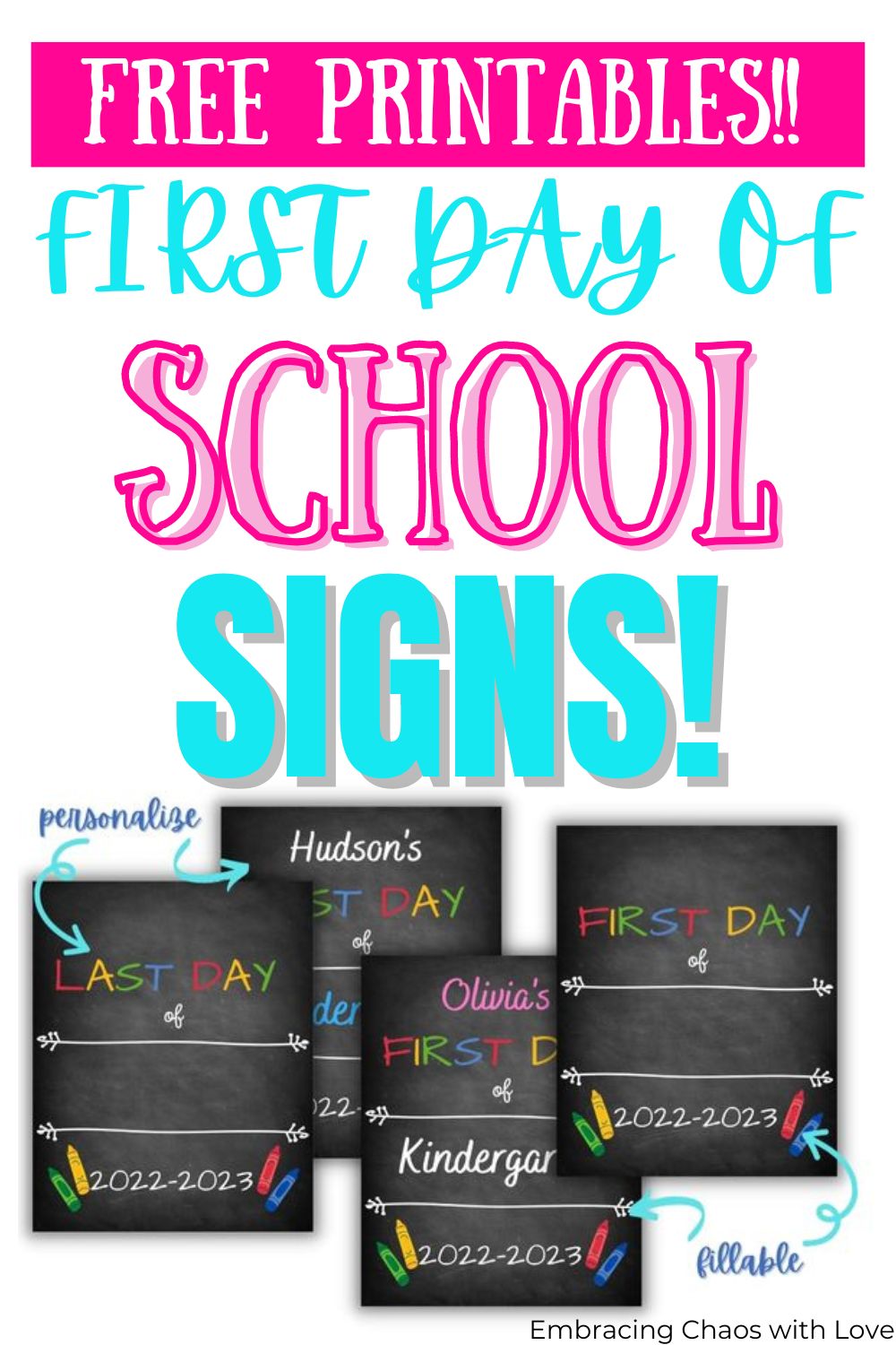 First Day of Kindergarten Signs