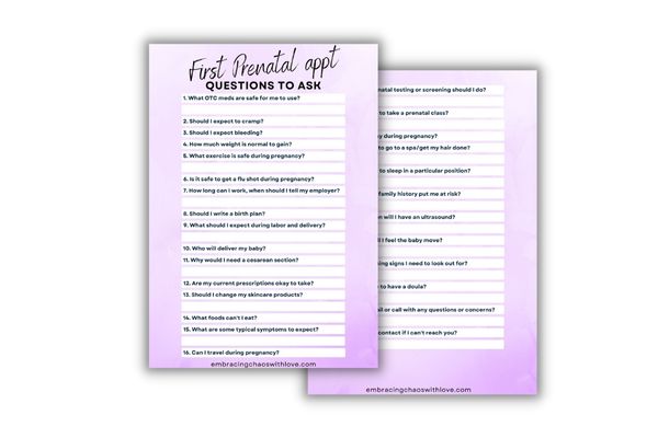 first time pregnancy questions printable